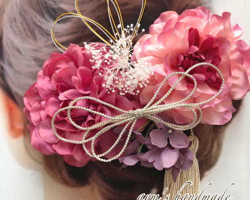ローズピンク♡金箔付♡髪飾り ヘッドドレス 前撮り 成人式 卒業式 七五三 ホワイトピンク♡金箔付♡髪飾り ヘッドドレス 前撮り 成人式 卒業式