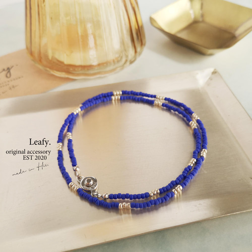 コバルトブルーのビーズネックレス ビーズアクセサリー シルバー
