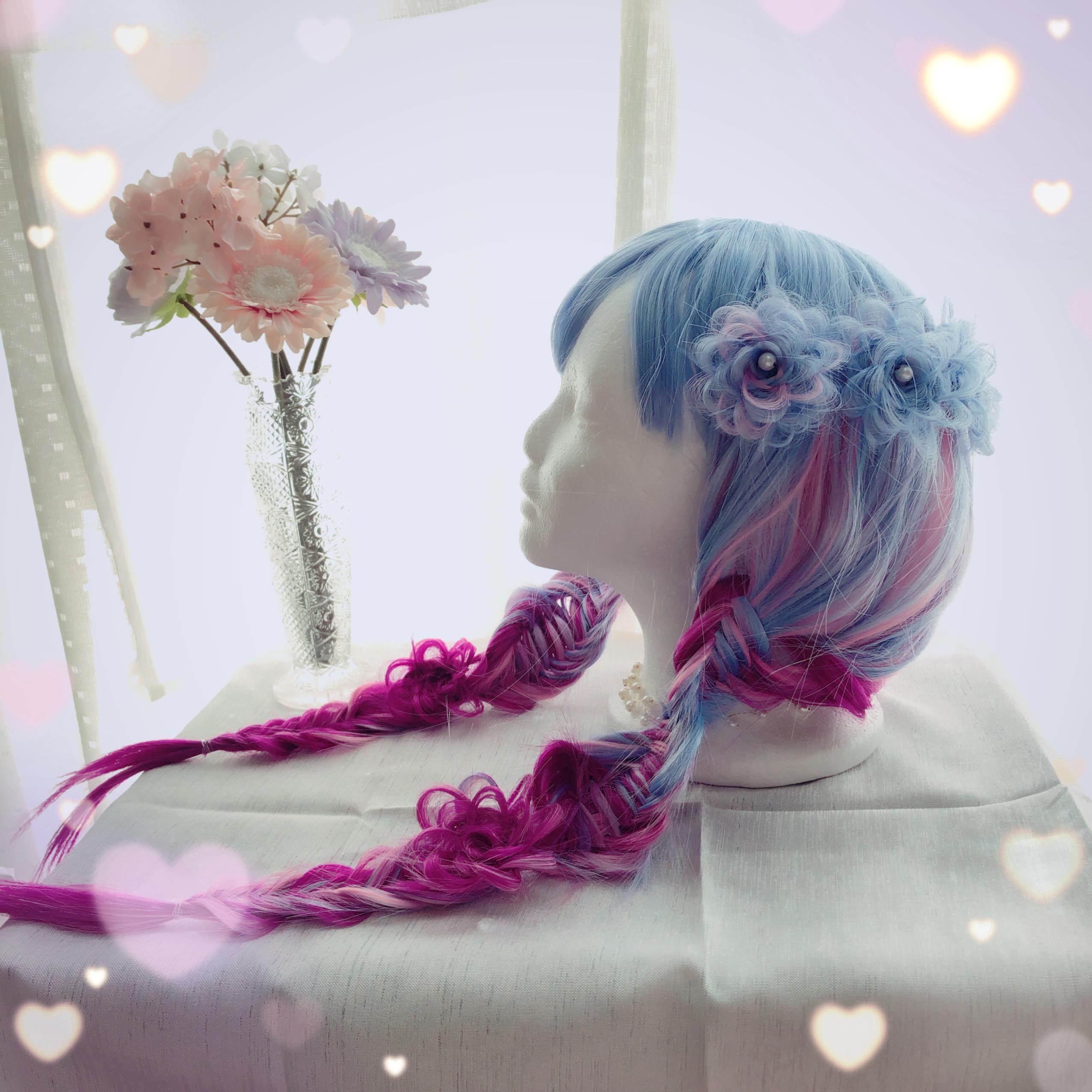 フルールヘア＊アレンジウィッグ お花ヘア 地雷量産 ゆめかわ ヘアアレンジ 水色