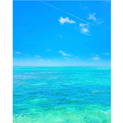 海と飛行機雲【A4サイズ写真＋発泡パネル加工】 5枚目の画像