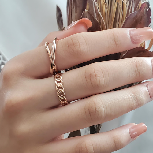 2連、立体的なインンフィニティリングピンクゴールドRS-206 指輪