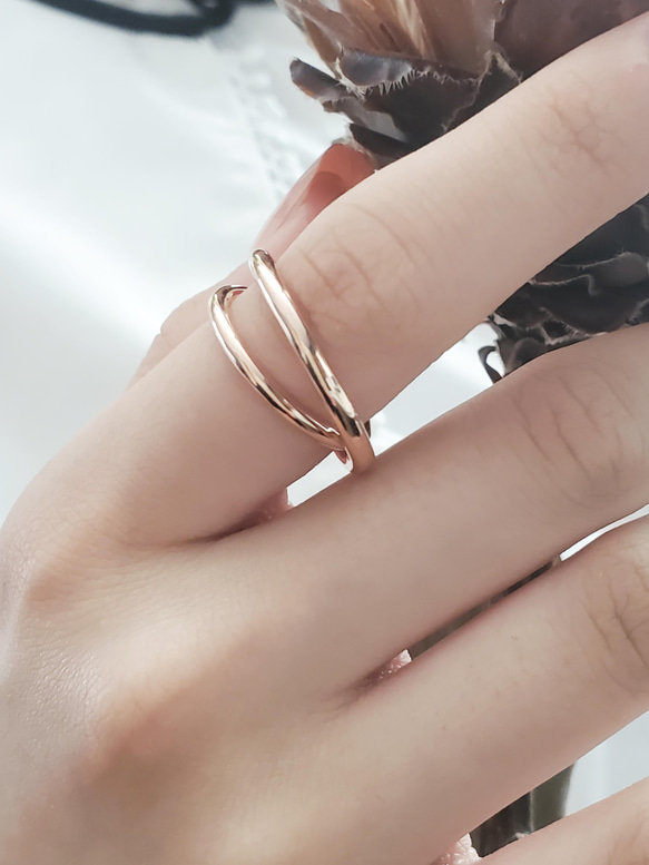 2連、立体的なインンフィニティリングピンクゴールドRS-206 指輪