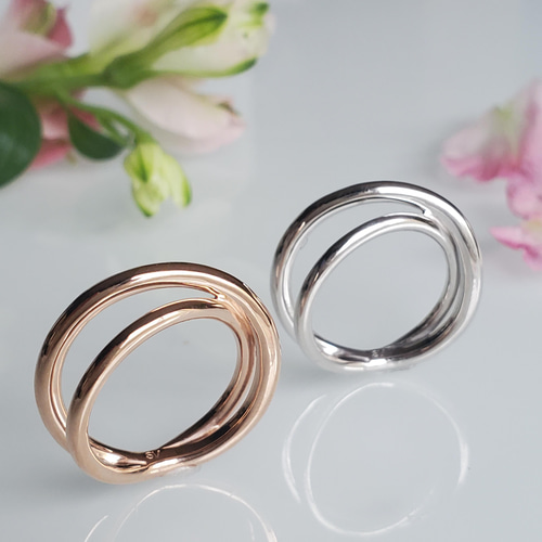 2連、立体的なインンフィニティリングピンクゴールドRS-206 指輪