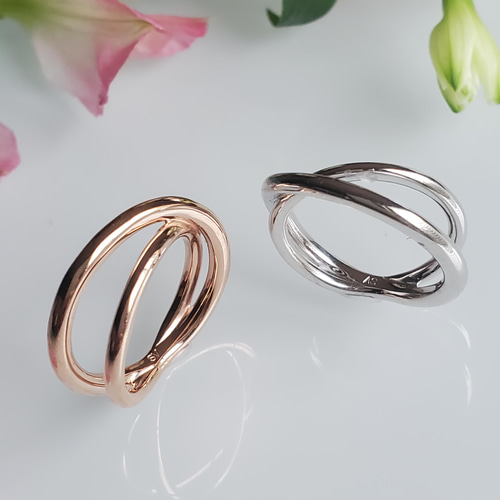 2連、立体的なインンフィニティリングピンクゴールドRS-206 指輪