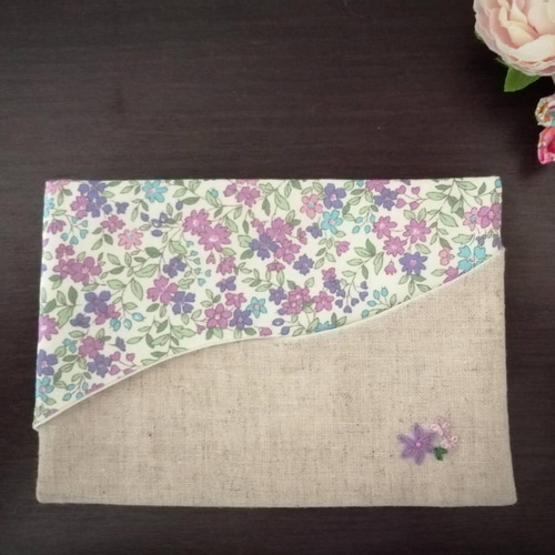 リネンの携帯ティッシュケース・パープル オトナ可愛い ボタニカル