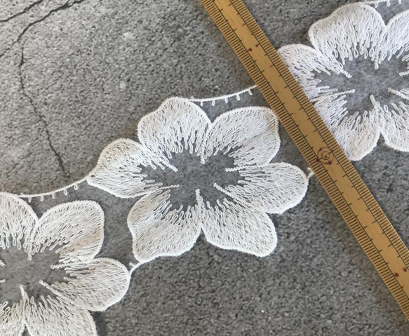 6弁の花びらモチーフ 2m オーガンジーレース 日本製 lace-No,125 8枚目の画像
