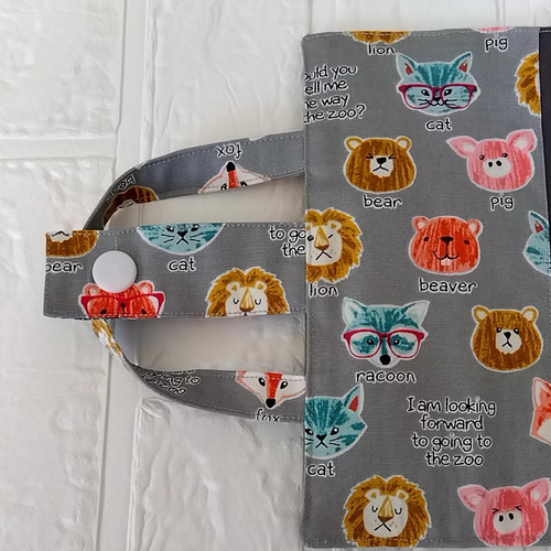 持ち手付き辞典カバー 国語辞典カバー 辞書カバー 【グレー〜動物