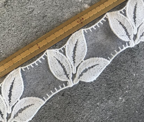 【再販】2m オーガンジーレース リーフ柄 3枚葉モチーフ 日本製 lace-No,127 5枚目の画像