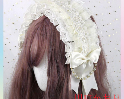 専用新品　ロリータリボンパール付き花飾りヘッドドレス他 パール付きリボンのヘッドドレス – ロリータファッション通販RonRon