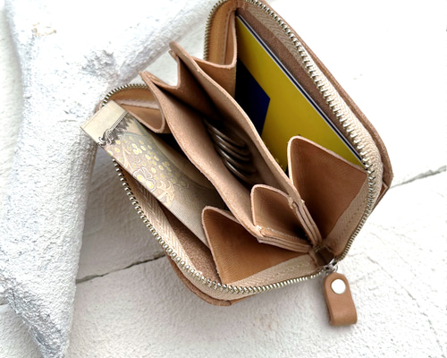 ZIP ミニ財布 コンパクト財布 小銭入れ 牛革 レザー ヌメ革 本革 日々