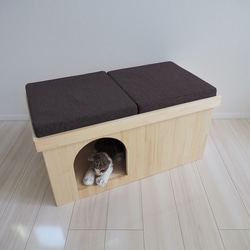 一緒にくつろげるペットハウス ワイド（二人掛けベンチ/犬小屋/猫ハウス/クッションベンチ） 1枚目の画像