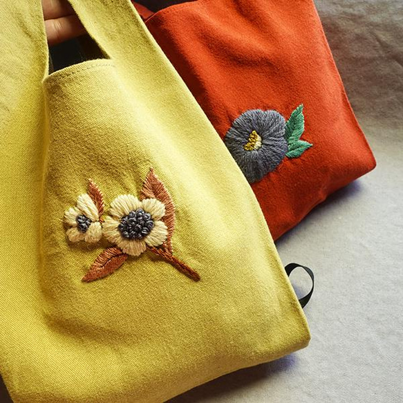ウール手刺繍素材バッグ×綿麻収納バッグ×プラスチック削減スロータイム×選べる3種類 2枚目の画像