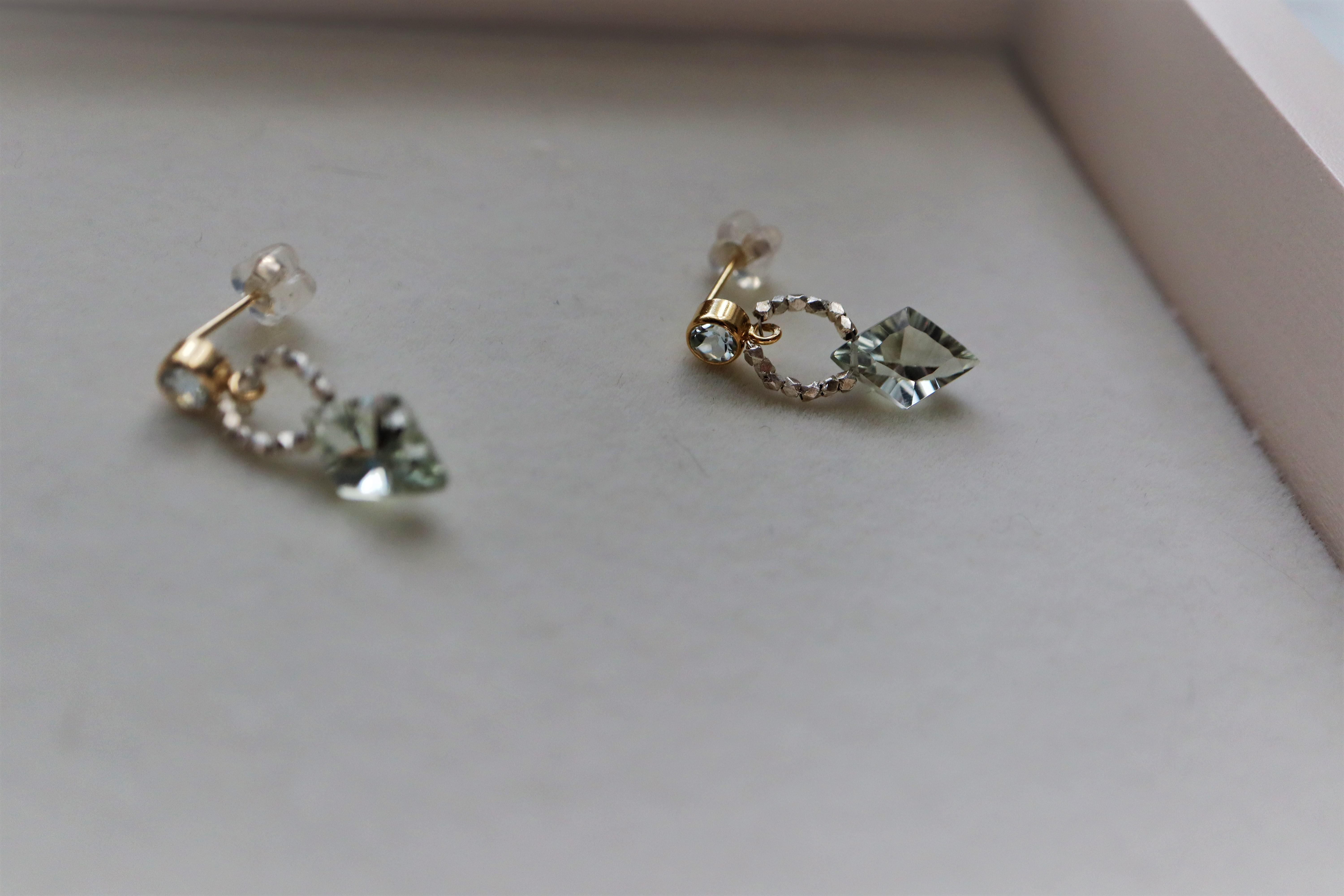 グリーンアメジストとブルートパーズのスタッドピアス