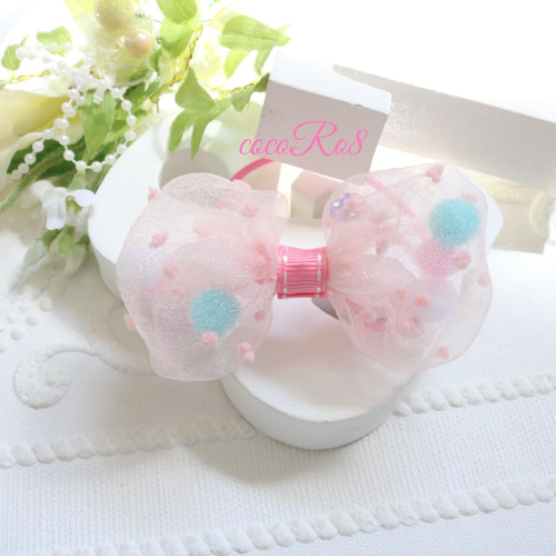 チュールリボン♡水玉チュール♡ヘアゴム♡親子コーデ♡チュール
