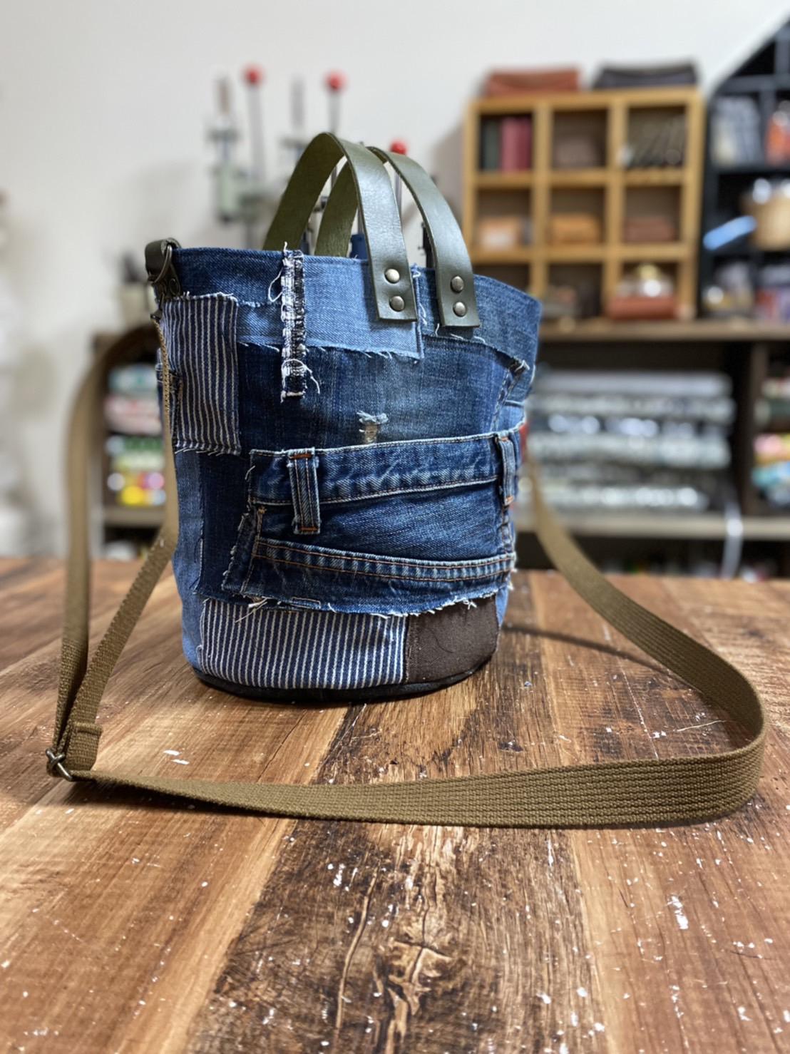 ハンドメイド　デニムリメイク バッグ　マルシェ　バケツバッグ ハンドメイド デニムリメイク バッグ マルシェ バケツバッグ