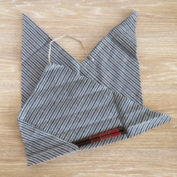 【オンライン限定】三河木綿のお弁当袋セット あずま袋と箸袋 水色系の縞 ネップ地 BNT226 2枚目の画像