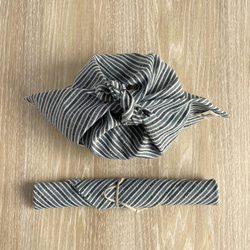 【オンライン限定】三河木綿のお弁当袋セット あずま袋と箸袋 水色系の縞 ネップ地 BNT226 5枚目の画像