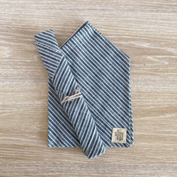 【オンライン限定】三河木綿のお弁当袋セット あずま袋と箸袋 水色系の縞 ネップ地 BNT226 3枚目の画像