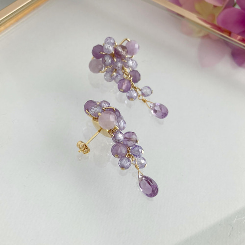 藤の花×天然石 ピアス/イヤリング ピアス（スタッド・一粒） flower