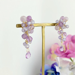 青いドライフラワー薔薇バラと天然石のピアス・イヤリング