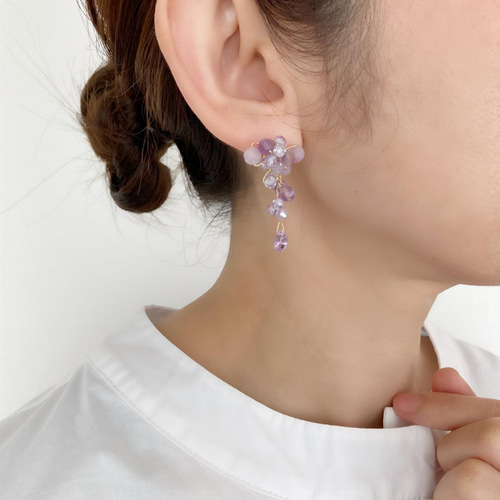 藤の花×天然石 ピアス/イヤリング ピアス（スタッド・一粒