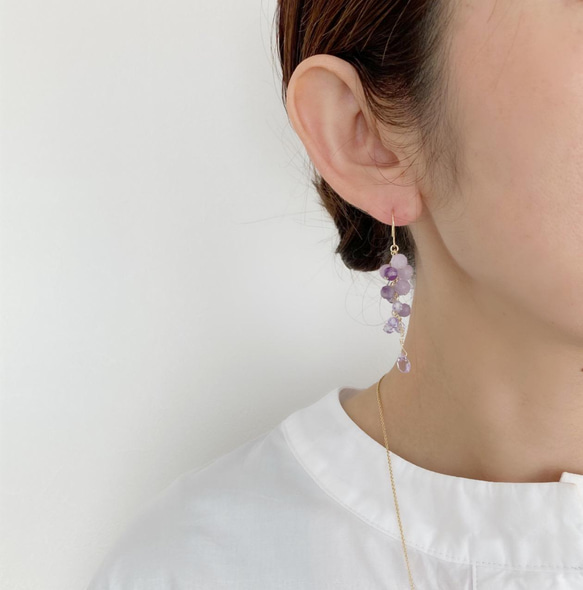 &lt;Yureru&gt; 紫藤花 x 天然石穿孔/耳環 第4張的照片