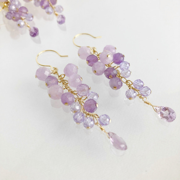 ゆれる> 藤の花×天然石 ピアス/イヤリング ピアス（フック