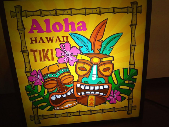 アロハ ハワイ TIKI ティキ像 トロビカル カフェ バー パブ 南国 サイン 看板 置物 雑貨 LEDライトBOX 2枚目の画像