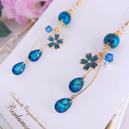 再販5│バミューダブルー 深海 レアカラー クリスタルガラスと桜の