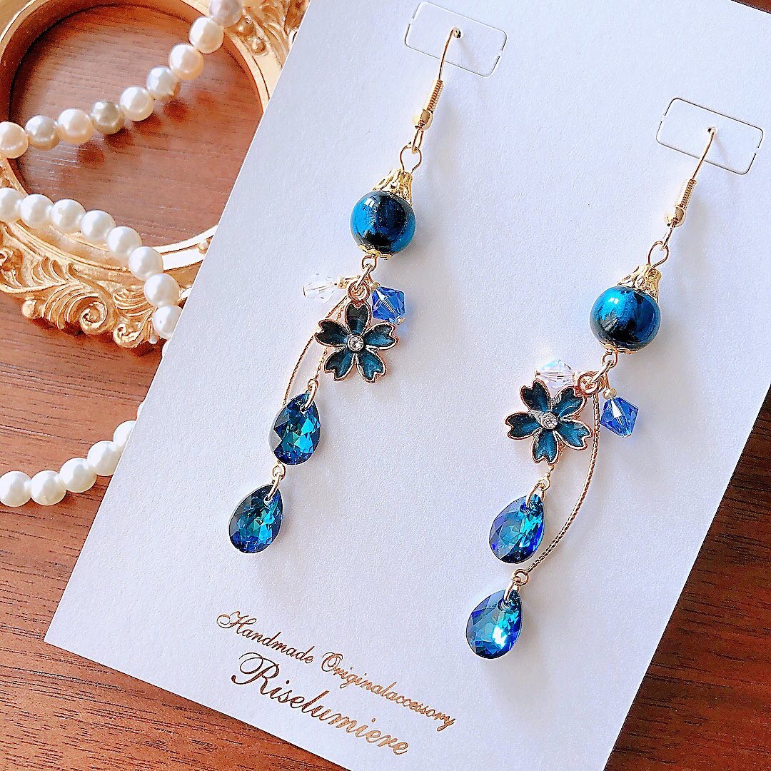 ハンドメイド レジン お花 淡水パール ピアス イヤリング no.103 べた付く