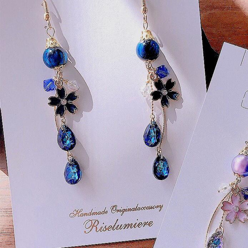 再販5│バミューダブルー 深海 レアカラー クリスタルガラスと桜の  