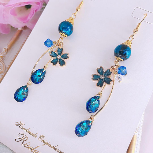 再販5│バミューダブルー 深海 レアカラー クリスタルガラスと桜の