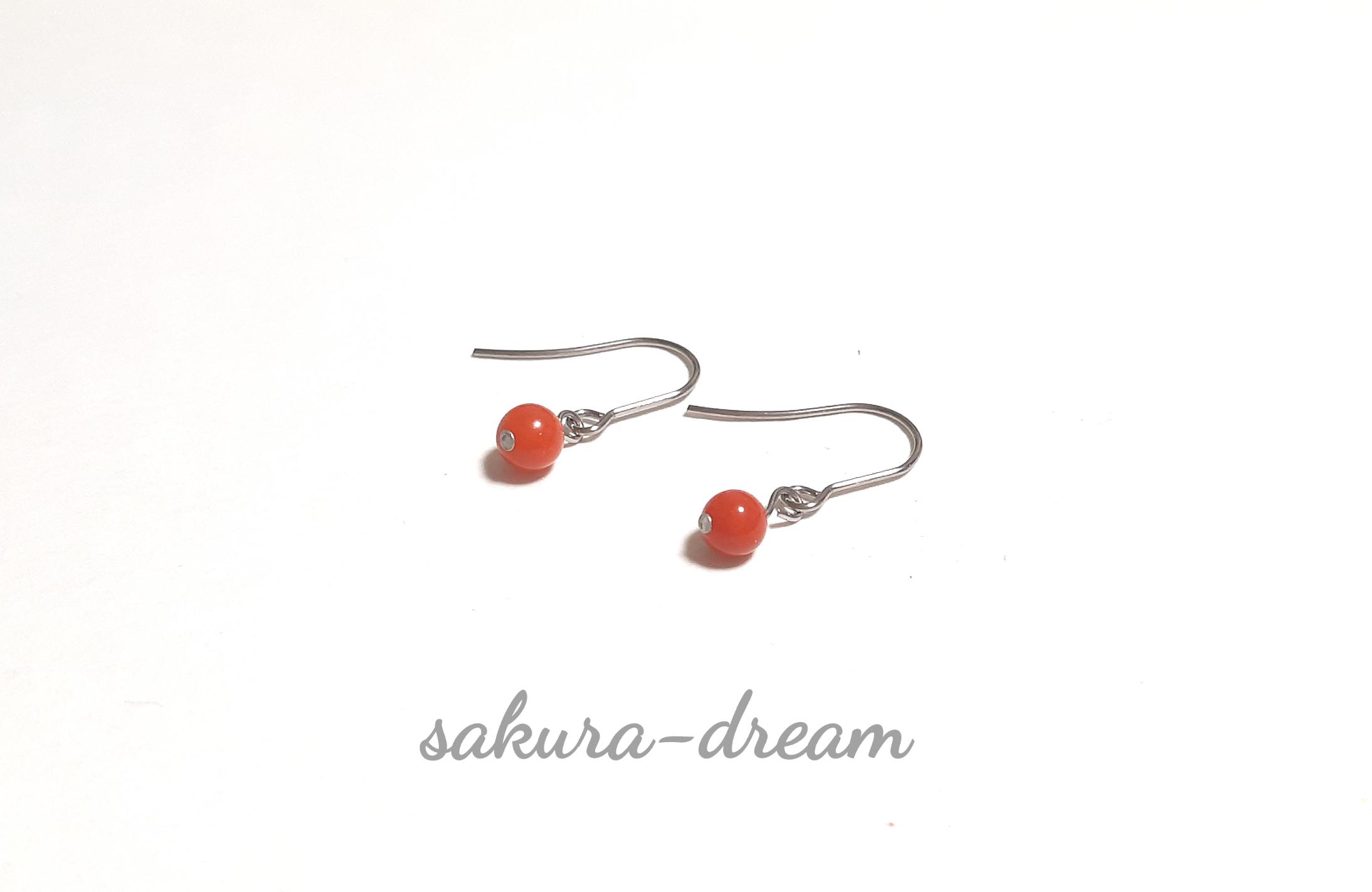 赤珊瑚のピアス(天然色) サルディーニャ産 3月の誕生石 アレルギー対応 本珊瑚 天然石ピアス