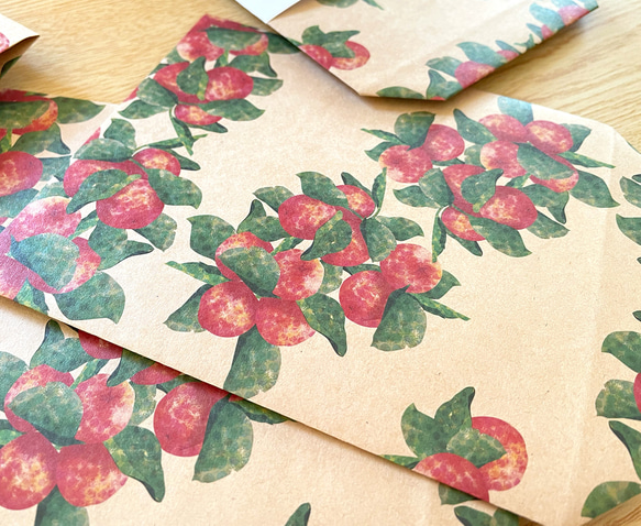 ヒメリンゴのギフトバッグ 5枚入 マチあり紙袋 ペーパーバッグ ラッピング袋 果物 林檎 クリスマス おしゃれ かわいい 4枚目の画像