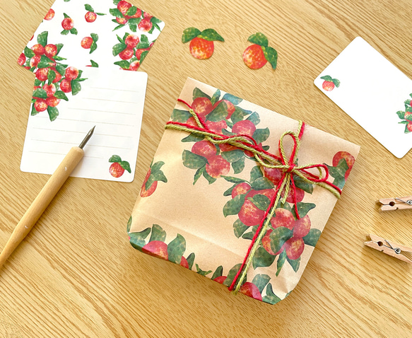 ヒメリンゴのギフトバッグ 5枚入 マチあり紙袋 ペーパーバッグ ラッピング袋 果物 林檎 クリスマス おしゃれ かわいい 7枚目の画像