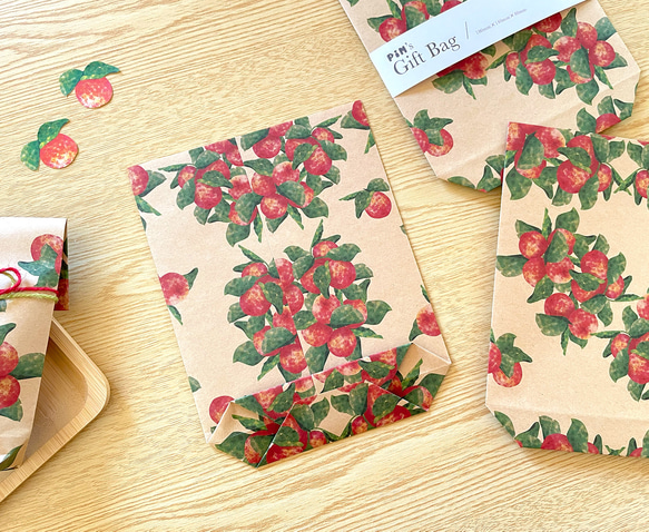 ヒメリンゴのギフトバッグ 5枚入 マチあり紙袋 ペーパーバッグ ラッピング袋 果物 林檎 クリスマス おしゃれ かわいい 5枚目の画像