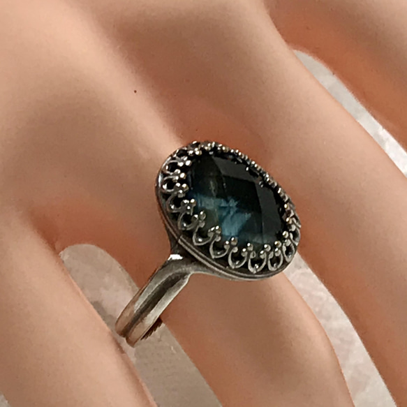 Blueタイガーアイ（ホークスアイ）×クリスタル ring（８～２３号・SV925に変更可能） 2枚目の画像