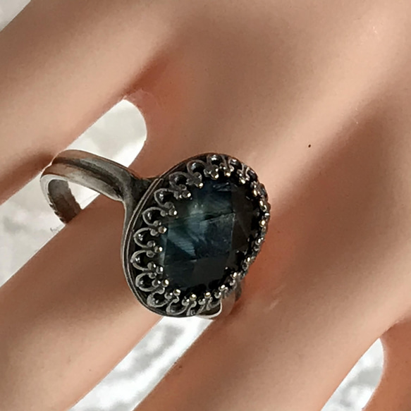 Blueタイガーアイ（ホークスアイ）×クリスタル ring（８～２３号・SV925に変更可能） 10枚目の画像