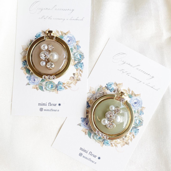 大粒スワロフスキー　ビジュー　スマホリング　❃ クラシックカラー 1枚目の画像