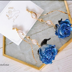 青薔薇ピアス♡ ピアス（フック・チェーン） charmant 通販｜Creema 