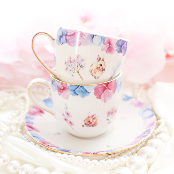 うさぎさんと紫陽花 ティーカップ&ソーサー ティーカップ