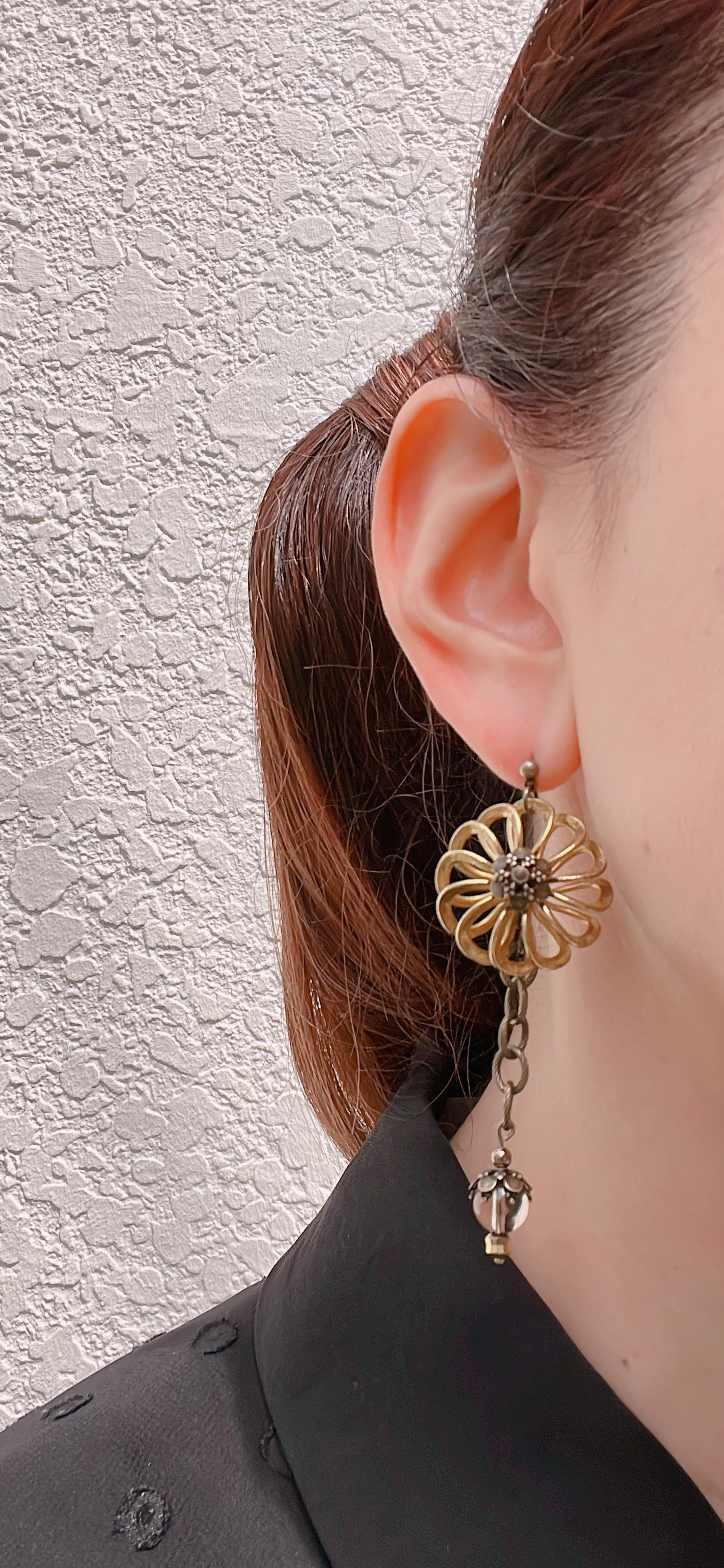 真鍮の花　〜 Glitter 〜　輝く大輪のピアス