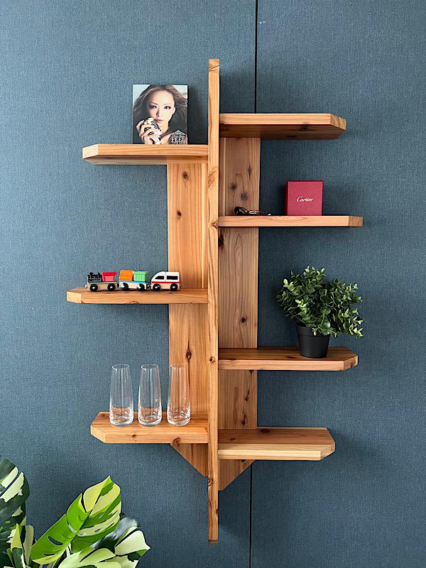 ウォールシェルフ ツリー 杉 壁掛けラック・ウォールシェルフ 栄町工房