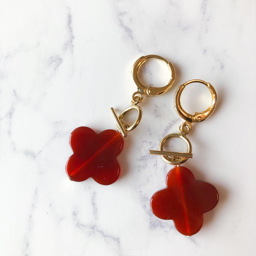 BOUCLE【14】 フルール レッドアゲート/RED 14KGF ピアス フレンチ