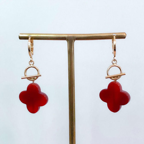 BOUCLE【14】 フルール レッドアゲート/RED 14KGF ピアス フレンチ