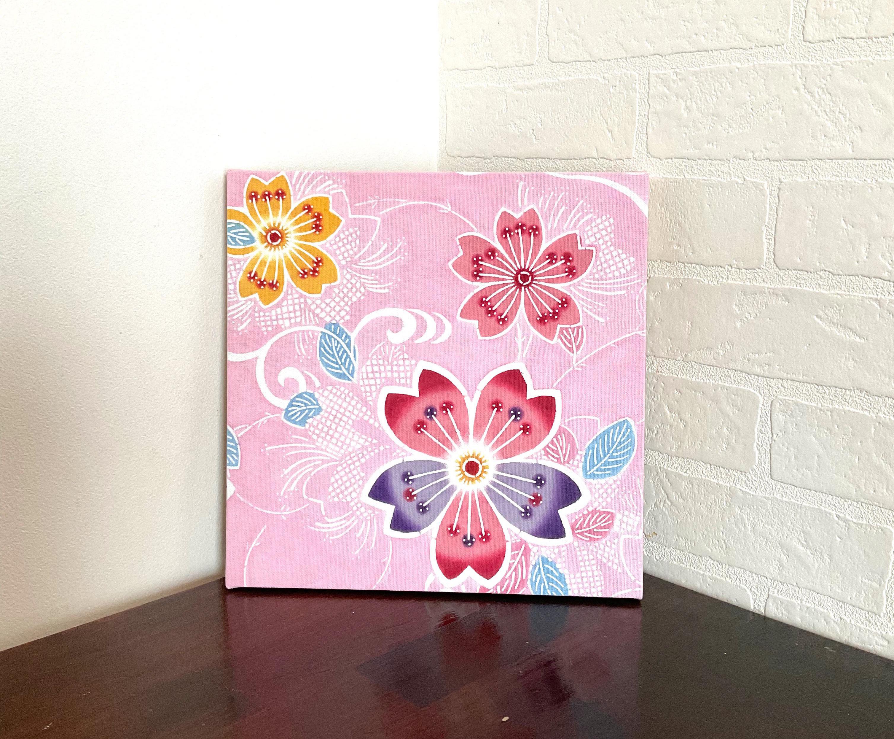 【紅型手染めファブリックパネル】桜文様/ピンク《送料一律500円》