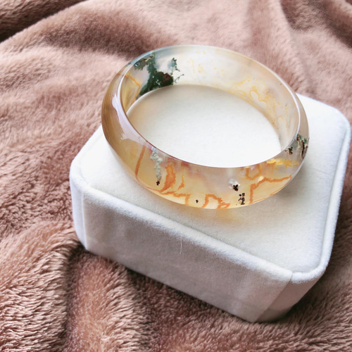 天然無処理 美しい水草瑪瑙 メノウ バングル バングル・リストバンド