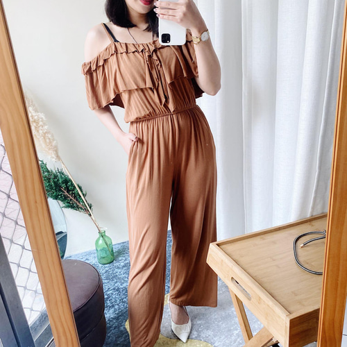 ブリックオレンジサスペンダーカジュアルロマンティックユース