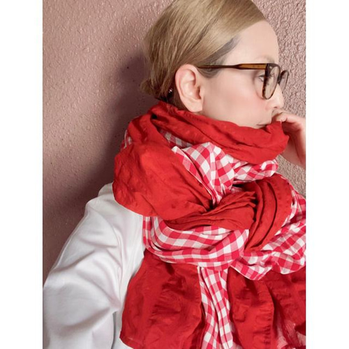RATA❤️超ボリュームビッグストール❤️赤のギンガムチェック RATA❤️超ボリュームビッグストール❤️赤のギンガムチェック