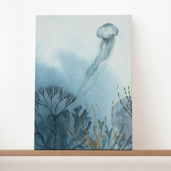 豊富な商品から クラゲ海月水彩画絵画アート海油絵B4 水彩で海月